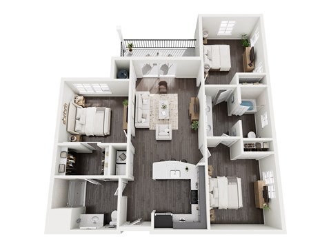 Floor plan for 3 beds, 2 baths, 1353 sqft